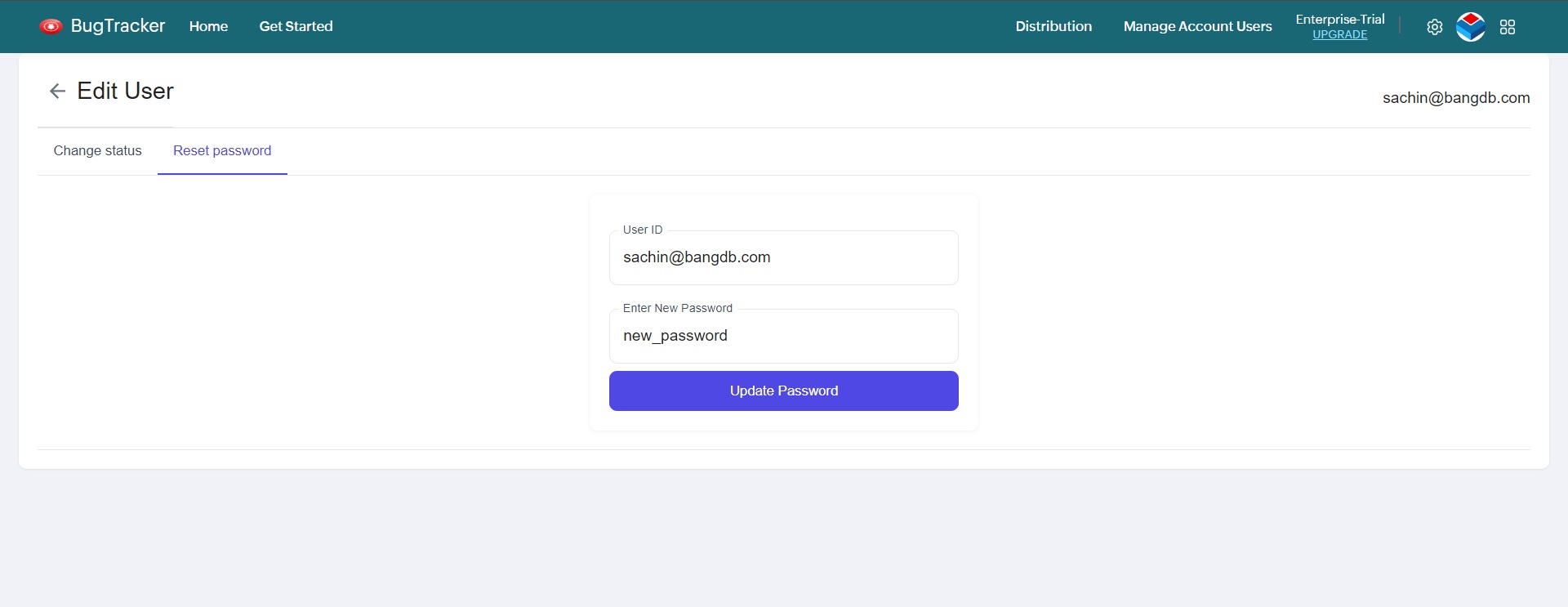 Go to manage account users - BangDB BugTracker