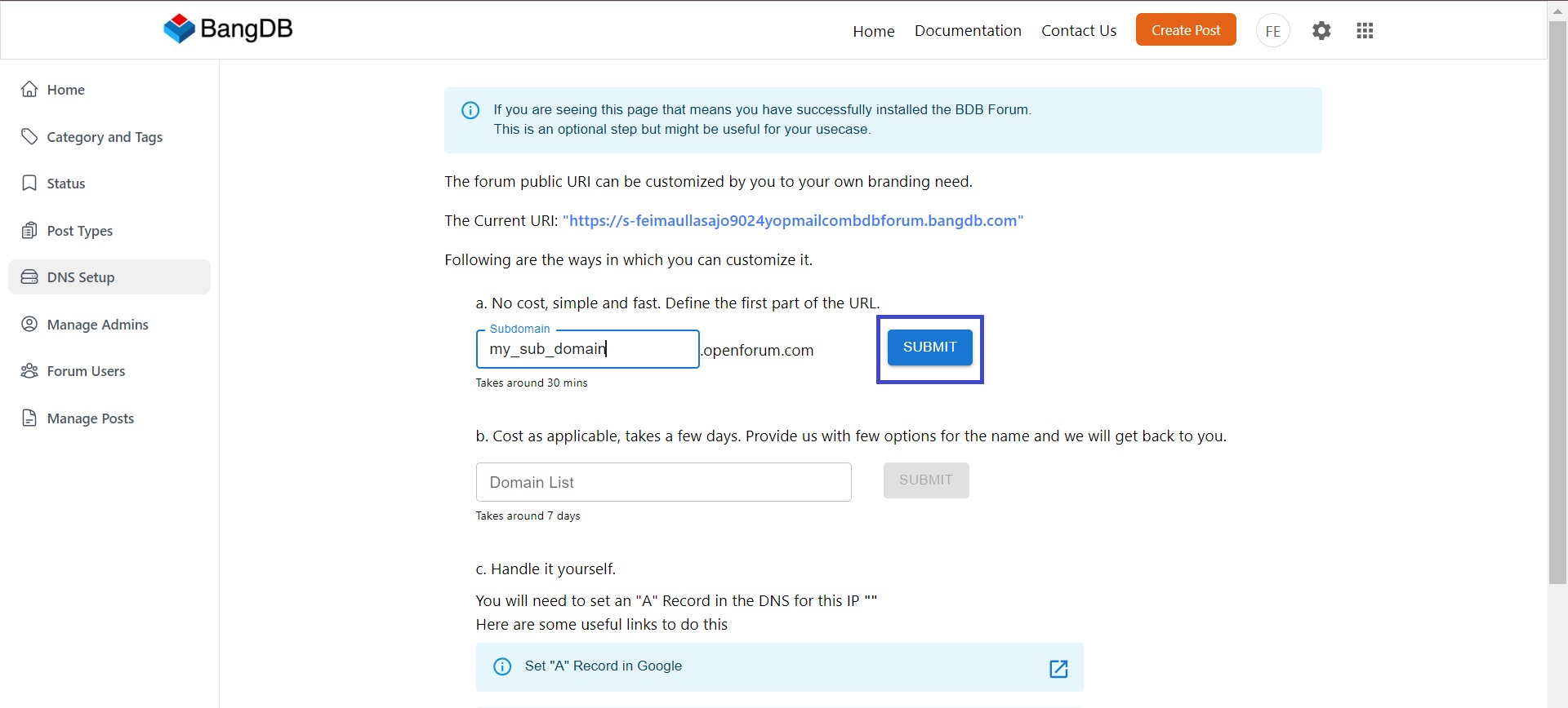 Click on settings - BangDB Forum