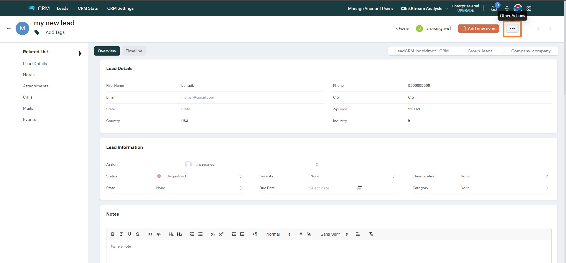 Click on crm settings - BangDB